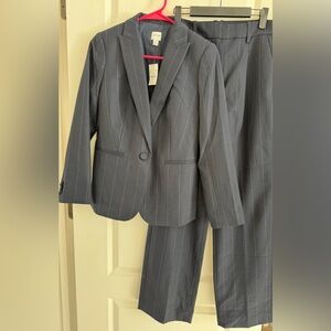 J. Crew Navy Pinstripe Suit Set Blazer & Trousers | Size 2 Petite | NWT Blazer